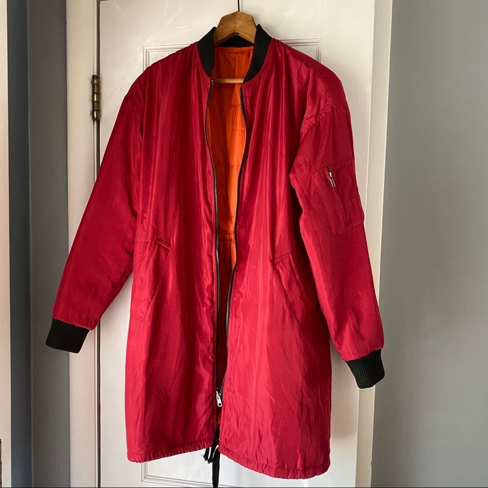 ASOS Reversible Bomber Coat, Orange Pink, Small